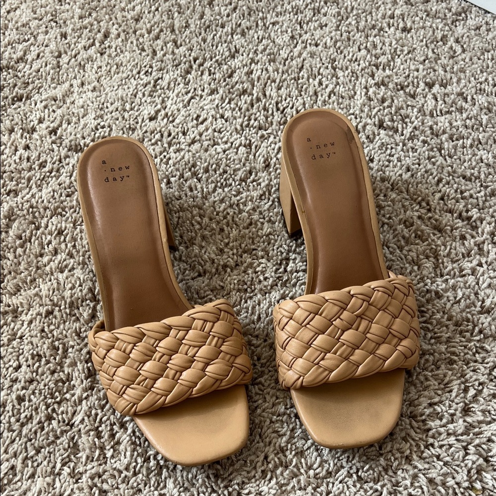 A New Day Women's Tan Woven Mules Sandals